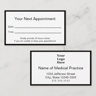 Carte De Rendez-vous Pratique Médicale professionnelle en noir et blanc