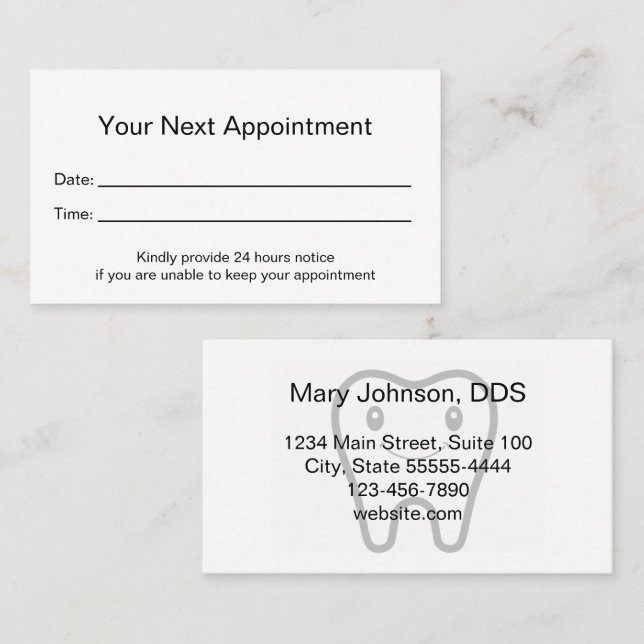 Carte De Rendez-vous Professional Dentist Office Next Appointment Card (Devant / Derrière)