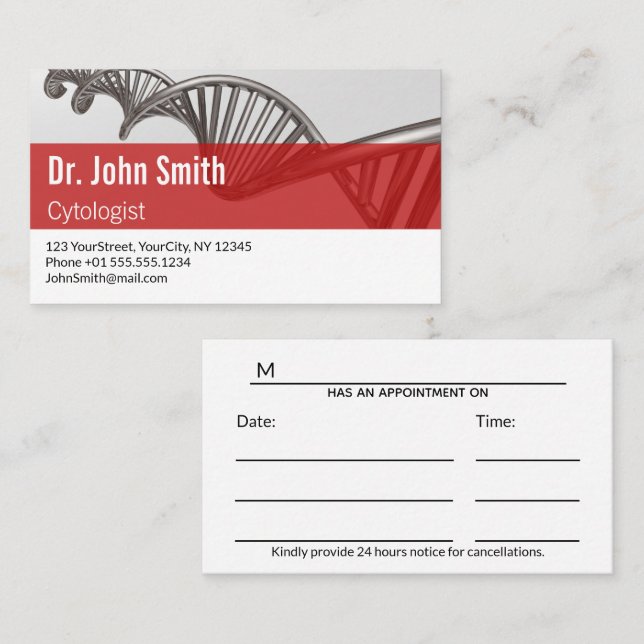 Carte De Rendez-vous Professionnel Médicale Science ADN Strand Nominati (Devant / Derrière)