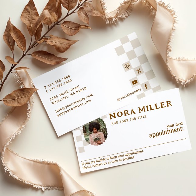 Carte De Rendez-vous Retro À damiers Motif Photo Business (Retro Checkered Pattern Photo Business Appointment Card)