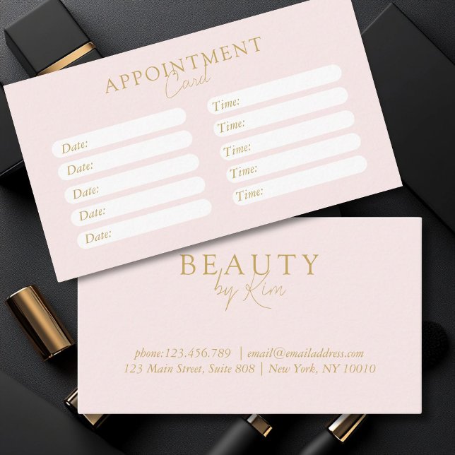 Carte De Rendez-vous Rose & Beige-Or, Minimal, Élégant, Salon (Pink & Beige-Gold, Minimal, Elegant, Salon, Trendy Appointment Card)