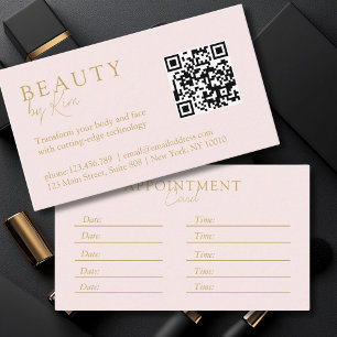 Carte De Rendez-vous Rose-Beige-Or, Minimal, Élégant, Salon, Code QR
