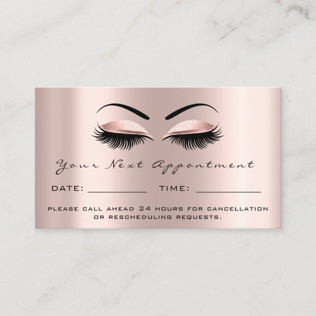 Carte de rendez-vous rose Gold Lashes (Devant)