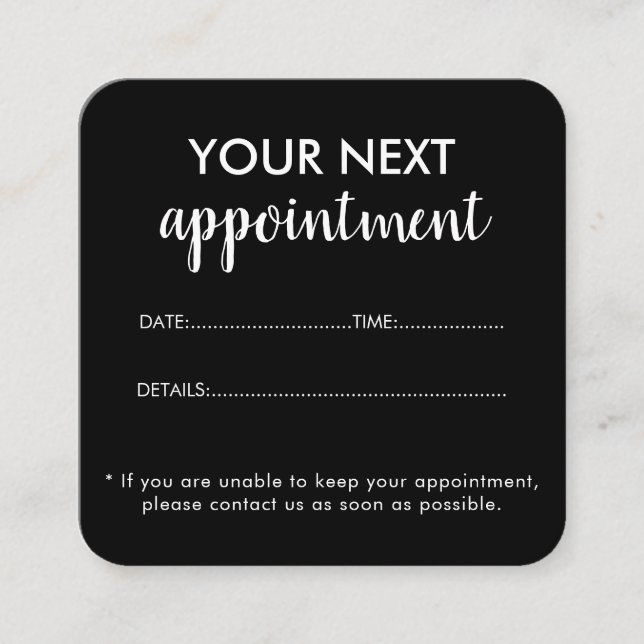 Carte De Rendez-vous Salon de beauté noir moderne et élégant (Devant)