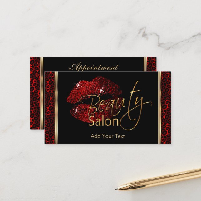 Carte De Rendez-vous Salon de beauté - Rouge foncé (Devant/Arrière en situation)