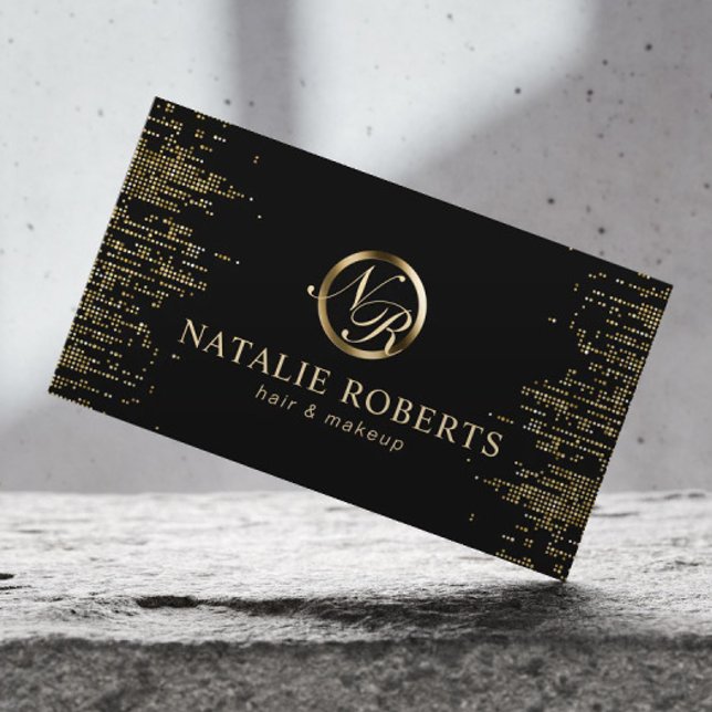 Carte De Rendez-vous Salon de beauté Script Monogramme Logo Gold Confet (Créateur téléchargé)