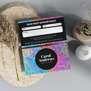 Carte De Rendez-vous Salon de coiffure Glam Black & Rainbow Glitter