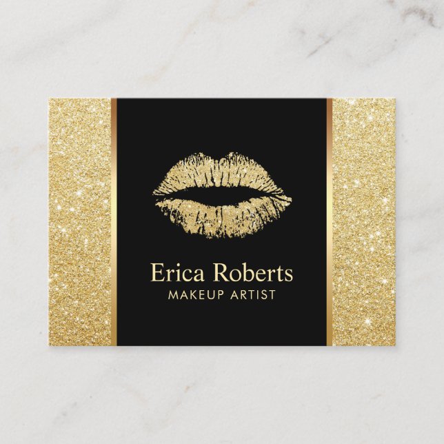 Carte De Rendez-vous Salon Gold Parties scintillant Lips Maquillage Ren (Devant)