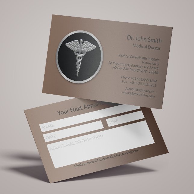 Carte De Rendez-vous Silver Professional Caduceus Medical Reminder (Créateur téléchargé)