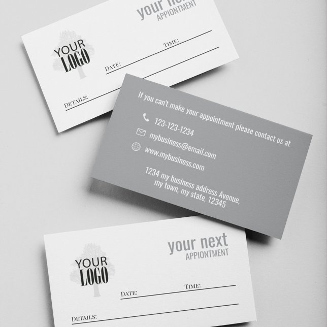 Carte De Rendez-vous Simple Business Logo Appointment Card  (Grey and white business cards with company logo placement.)