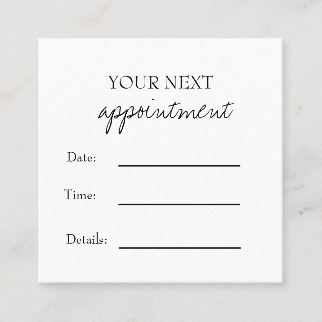 Carte De Rendez-vous Simple Elegant Black & White Appointment Card (Devant)