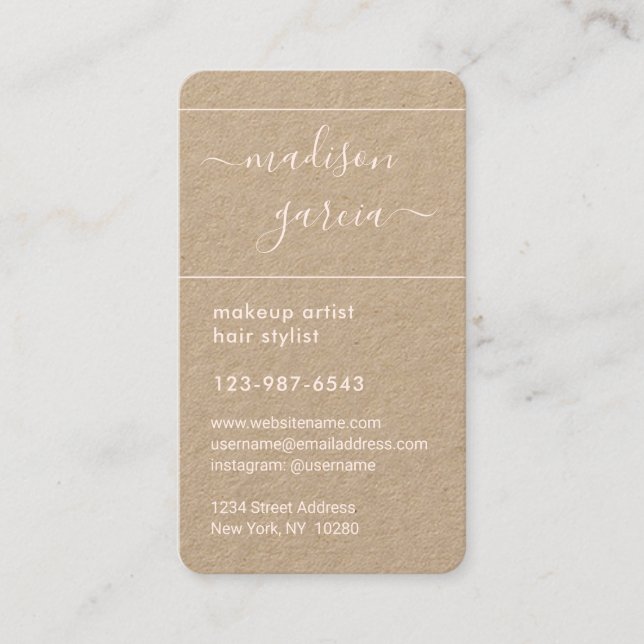 Carte De Rendez-vous Simple Script Blush Pink & Kraft Élégant Vertical (Devant)