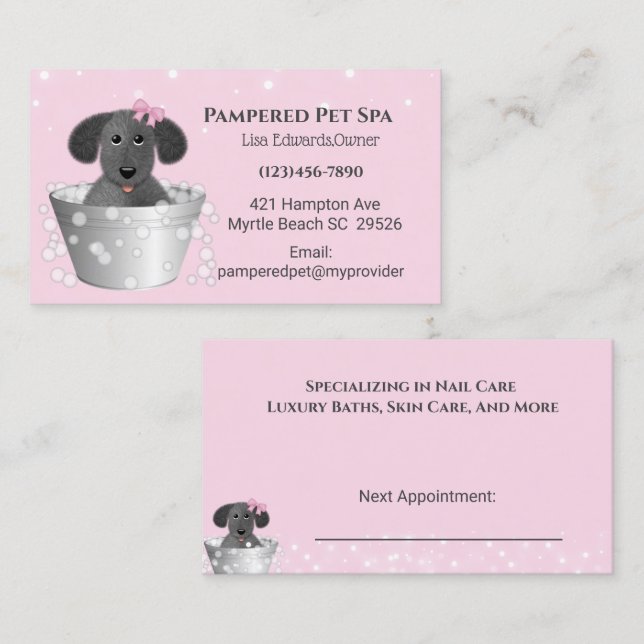 Carte de rendez-vous Spa de chien de taille rose (Devant / Derrière)