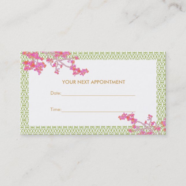 Carte de rendez-vous Spa de salon rose et vert (Devant)