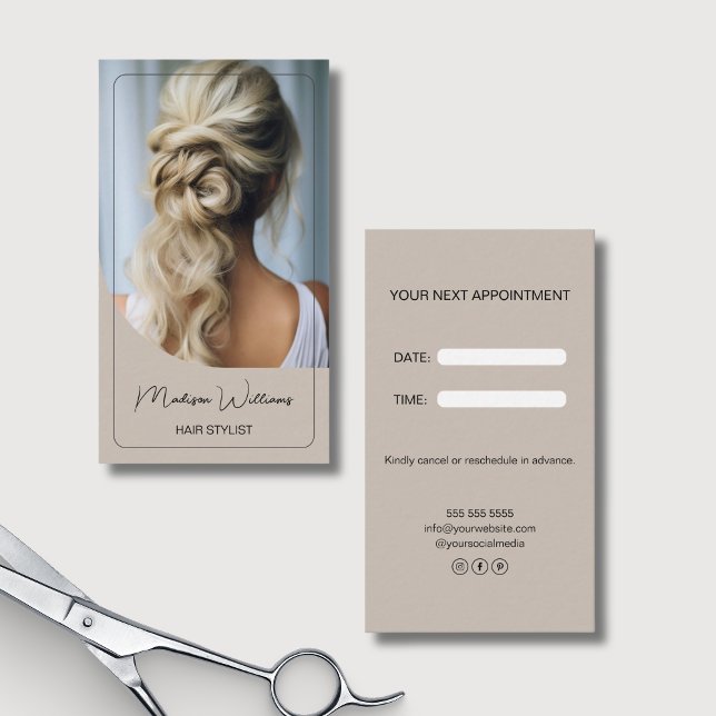 Carte De Rendez-vous Stylo photo personnalisée moderne (Modern Custom Photo Hair Stylist Appointment Card)