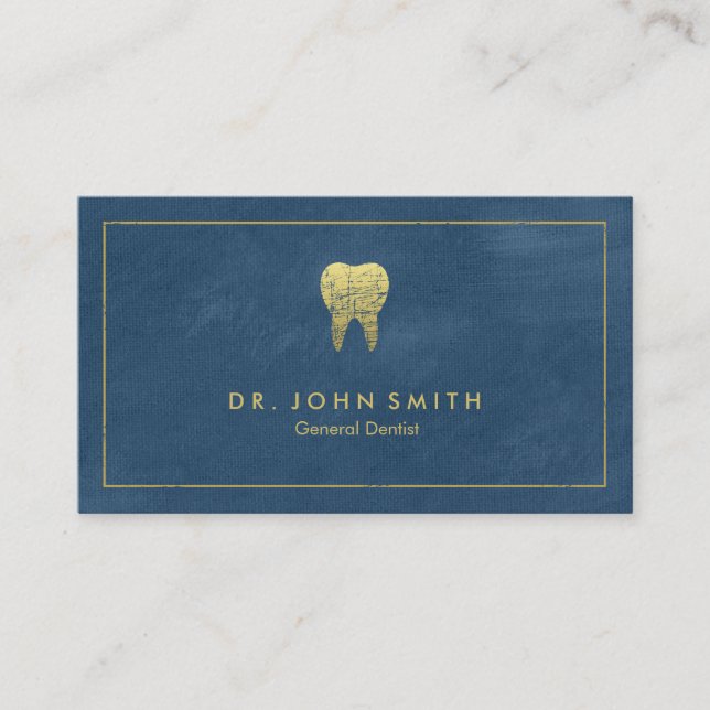 Carte De Rendez-vous Toile Bleue Cadre doré & dent - Dentiste (Devant)