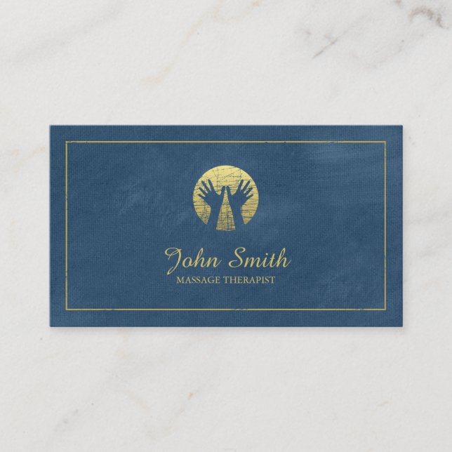 Carte De Rendez-vous Toile Bleue Cadre doré, Massage des mains (Devant)