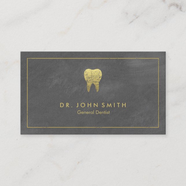 Carte De Rendez-vous Toile gris dentiste Cadre doré & dent (Devant)