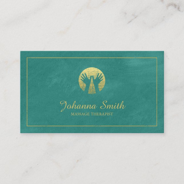 Carte De Rendez-vous Toile Turquois, Cadre Or, Massage des mains (Devant)