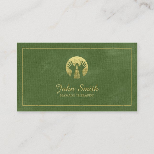 Carte De Rendez-vous Toile verte Cadre doré, Massage des mains (Devant)