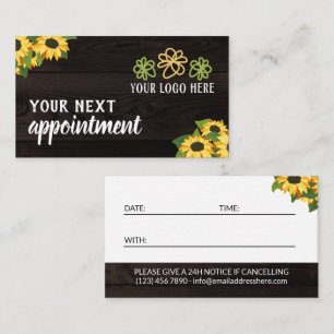 Carte De Rendez-vous Tournesols rustiques Grain de bois Votre logo