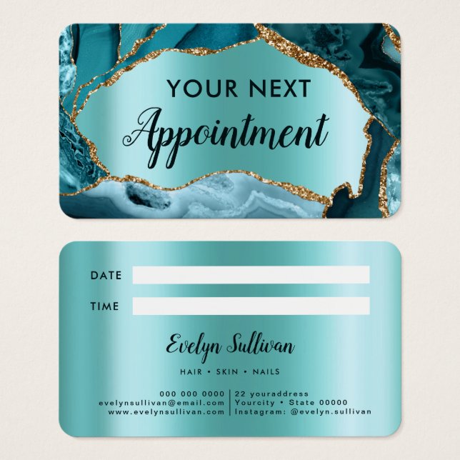 Carte de rendez-vous turquoise (Devant & derrière)