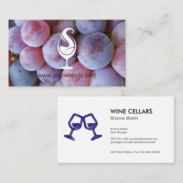 Carte De Rendez-vous Verre à vin pour logo | Raisins (Devant / Derrière)