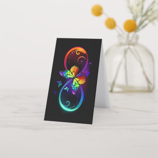 Carte De Rendez-vous Vibrant infinity with rainbow butterfly on black (Dos)