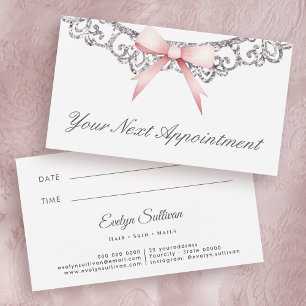 Carte de rendez-vous vintage argent cadre rose
