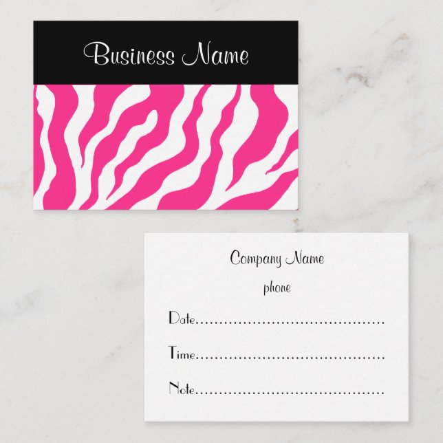 Carte de rendez-vous Zebra rose chaud (Devant / Derrière)