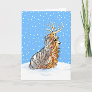 Carte de rennes de Noël Yorkshire Terrier