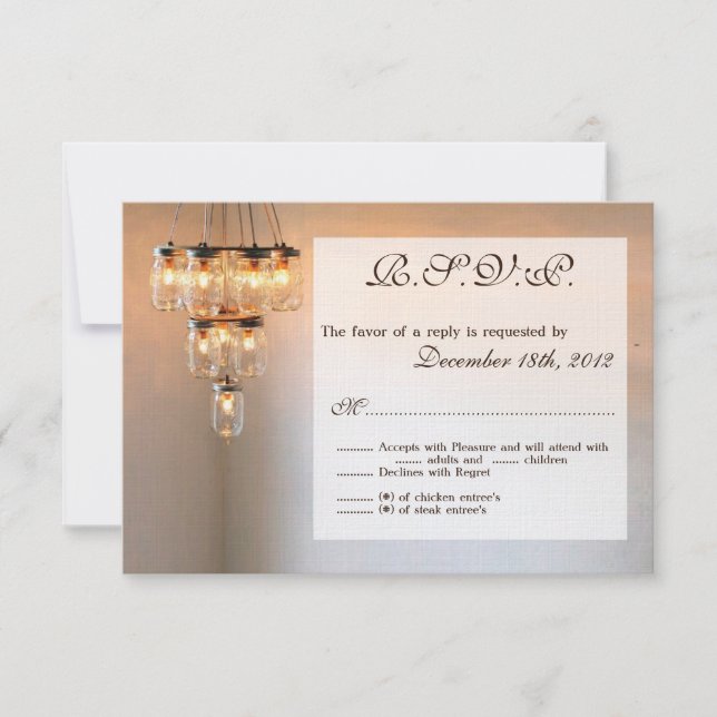 Carte de réponse 3x5 R.S.V.P. Mason Jar Chandelier (Devant)
