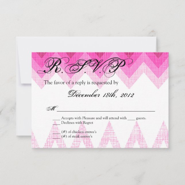 Carte de réponse 3x5 R.S.V.P. Ombre Chevron rose (Devant)