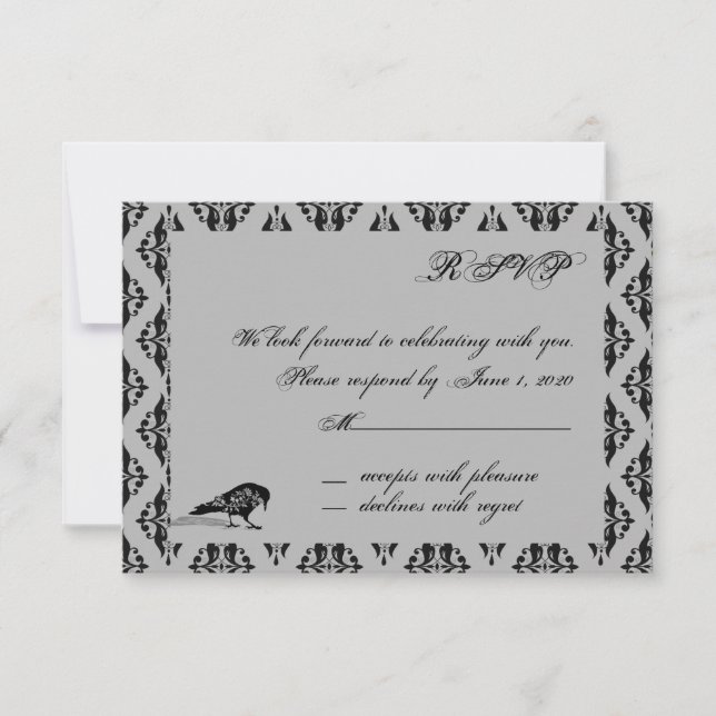 Carte de réponse à cadre gothique Black Raven (Devant)