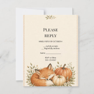 Carte de réponse à la baby shower Renard des Bois