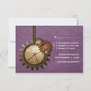 Carte de réponse à l'horloge vintage, violet