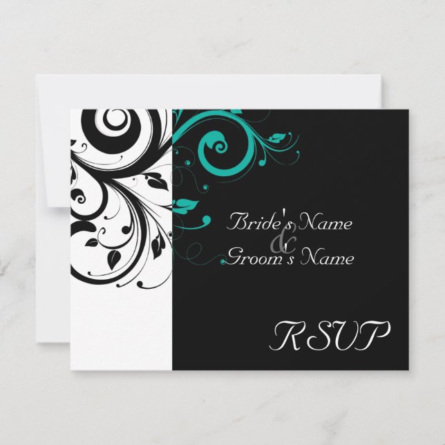 Carte de réponse à mariage tourbillon aqua noir et (Devant)