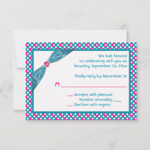 Carte de réponse à point rose, turquoise et blanc