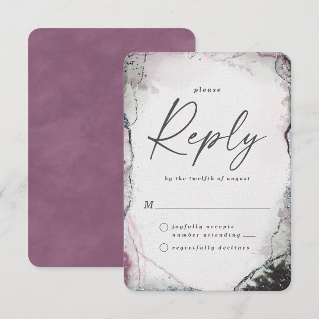 Carte de réponse Abstraite Lilac Purple Wedple RSV (Devant / Derrière)