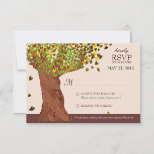 Carte de réponse Amour Arbre Tomber Coeur Feuilles