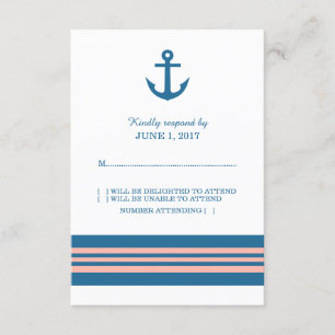 Carte de réponse Ancre marine corail bleu