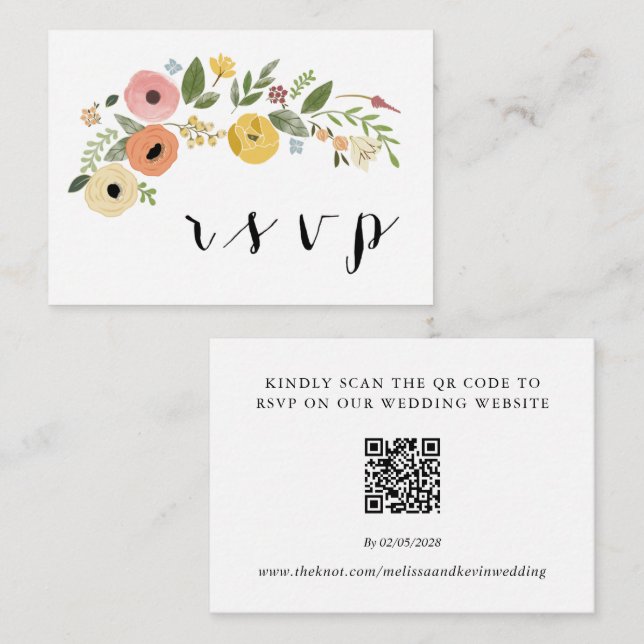 Carte de réponse au code QR de RSVP de mariage (Devant / Derrière)