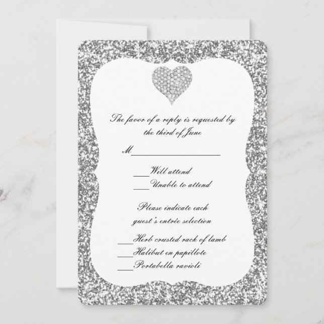 Carte de réponse au coeur en diamant Parties scint (Devant)