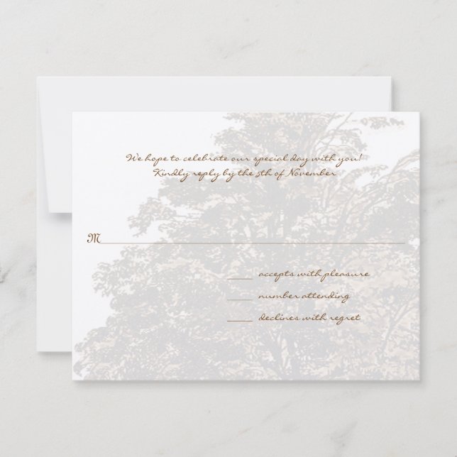 Carte de réponse au monogramme Brown Mariage Arbre (Devant)