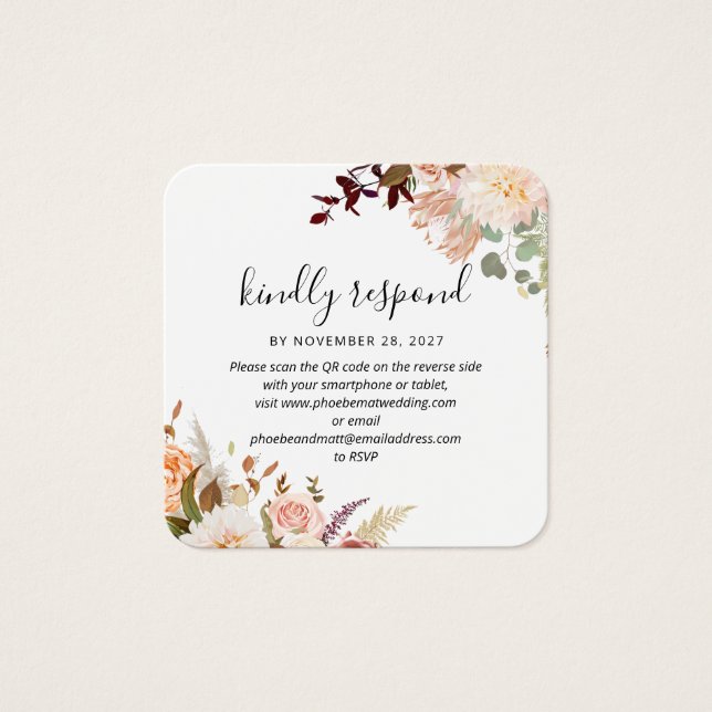 Carte de réponse au site Web de mariage avec code  (Devant)
