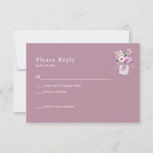 Carte de réponse aux fleurs dans un pot Mason rose