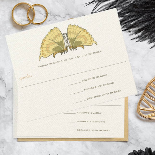 Carte de réponse aux papillons Art déco Art nouvea (Créateur téléchargé)