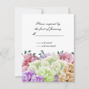 Carte de réponse aux pivoines multicolores