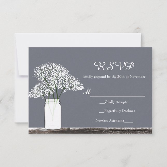Carte de réponse Baby's Breath dans un pot Mason R (Devant)