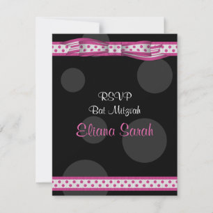 Carte de réponse Bat mitzvah Pois rose et noire